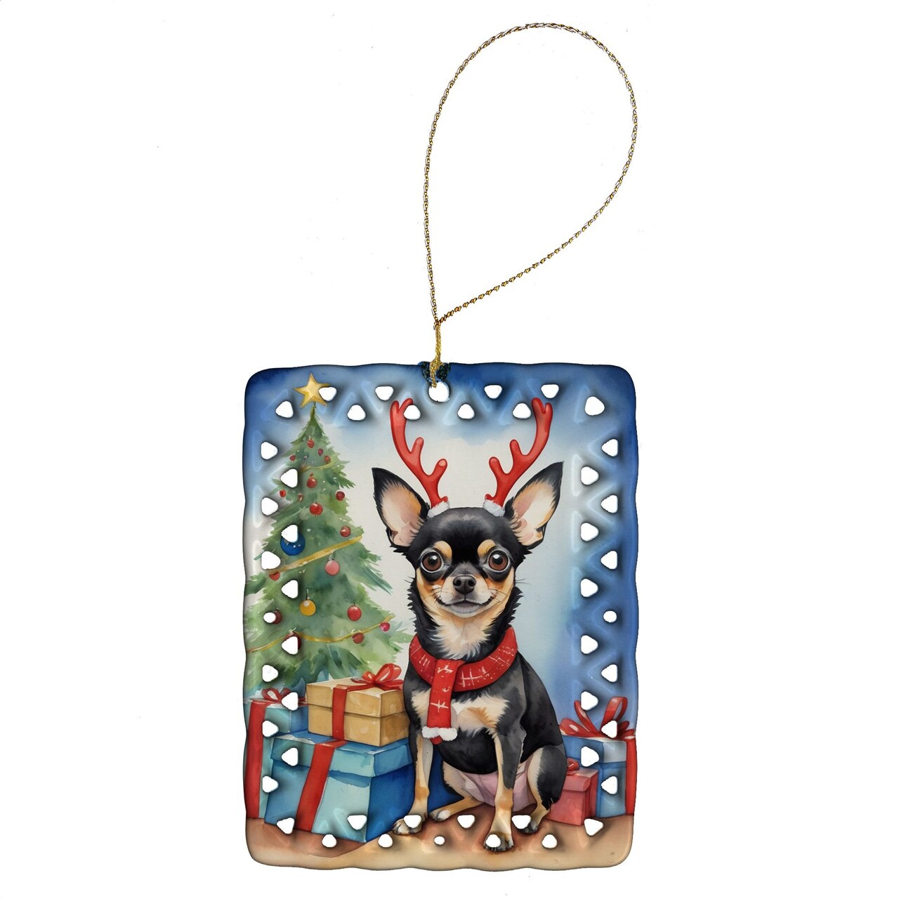 Edge Collections - 2.80" X 0.15" - Black - and Tan Chihuahua Christmas Reindeer - 1 Piece